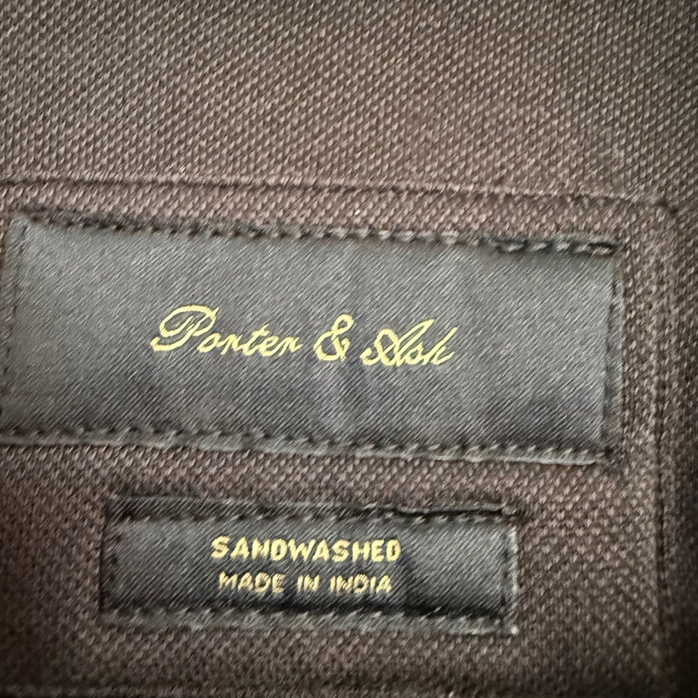 Porter & Ash Mens Quarter Zip Polo Shirt‎ L Brown Sandwashed Interlock Knit NWT - Picture 2 of 9